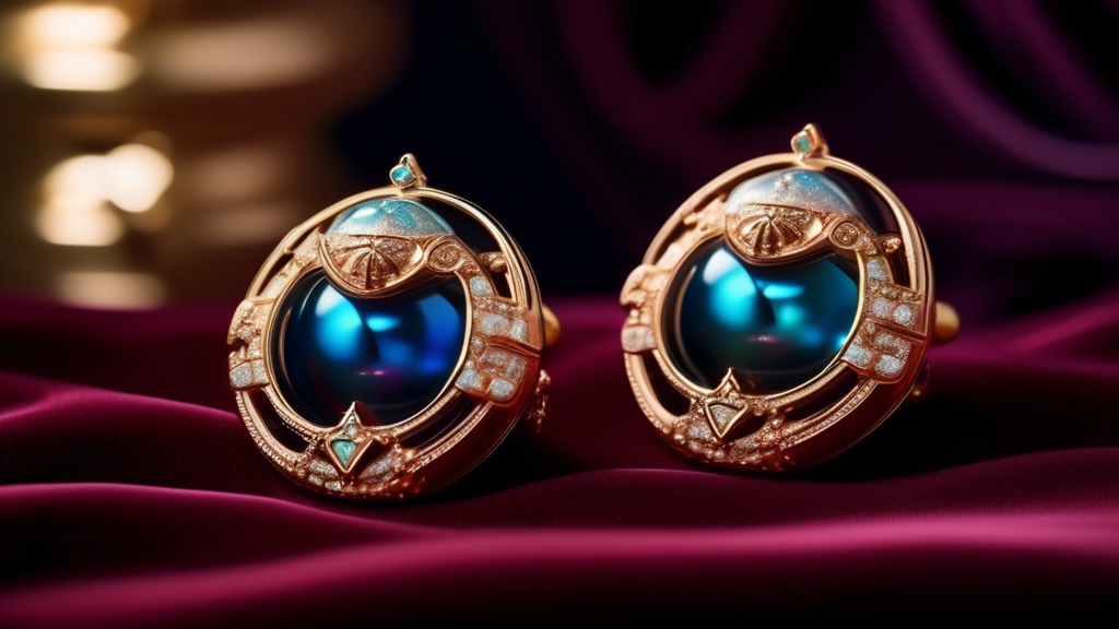 A pair of ornate Vivienne Westwood earrings displayed on a luxurious velvet cushion, with soft lighting emphasizing their intricate designs and the iconic orb logo, set against the backdrop of an elegant, minimalist jewelry boutique.