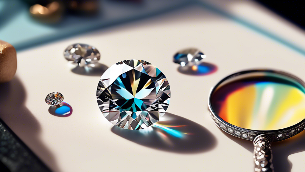 An illustrative, side-by-side comparison of a natural diamond and a clarity-enhanced diamond under a magnifying glass, highlighting their visual differences, with a background of a jeweler's workspace.