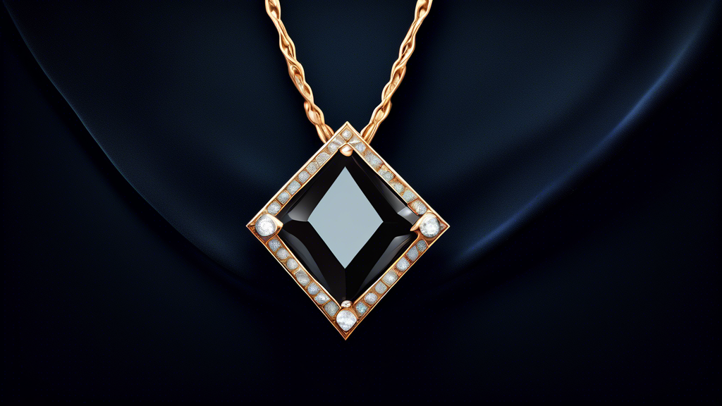 Create an image of a majestic black diamond necklace laid out on a velvet cloth with soft lighting highlighting its sparkling facets, set against a dark, elegant background to emphasize its sophistication and allure.