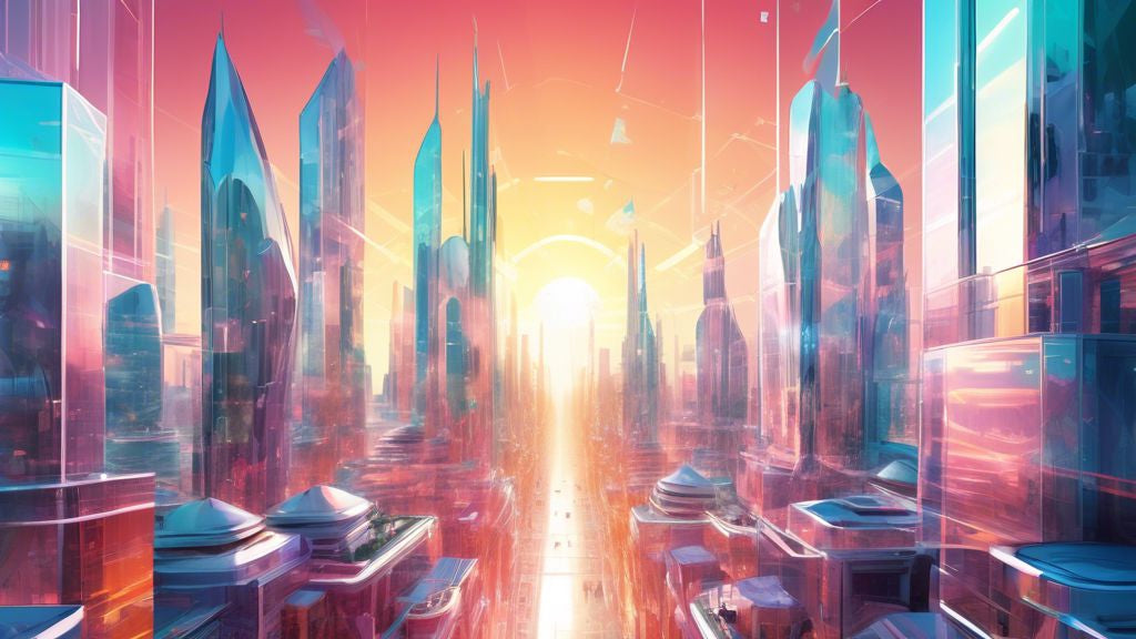 An imaginative depiction of futuristic cities constructed with moissanite-enhanced materials, showcasing transparent, ultra-durable buildings under a radiant sun.