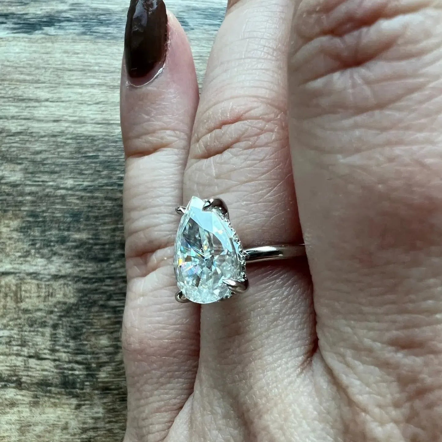 The Calista Crushed Ice Pear Cutt  Moissanite Ring (Rose)